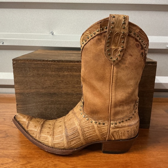 Old Gringo Women Brown Leather Animal Print Croc Studded Cowgirl Boot 7.5 - Picture 4 of 12